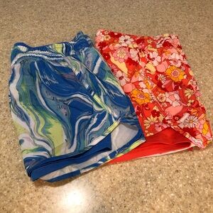 2 Pack Avia Running Shorts Blue Swirl and Retro Floral Prints Inner Drawstring